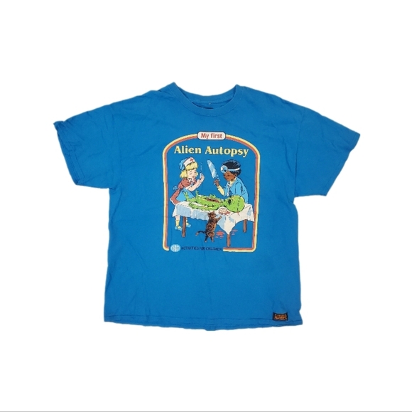 Steven Rhodes Men's Blue My First Alien Autopsy Retro T-Shirt Size‎ XL - Picture 1 of 5
